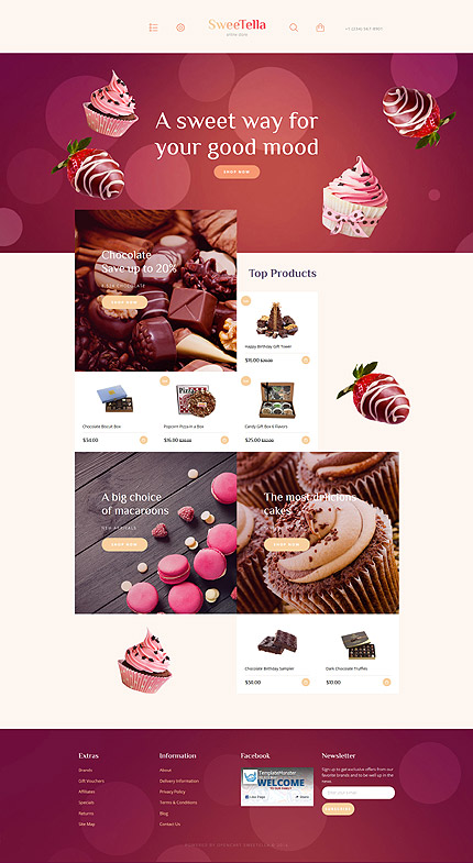 Kit Graphique #58576 Sweettella Sweets Opencart Template - OpenCart Main Page