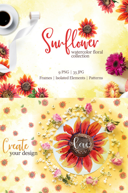 Kit Graphique #76735 Sunflower Watercolor Divers Modles Web - Logo template Preview