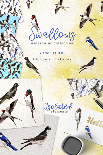 Kit Graphique #77078 Swallows Watercolor Divers Modles Web - Logo template Preview